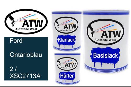 Ford, Ontarioblau, 2 / XSC2713A: 1L Lackdose + 1L Klarlack + 500ml Härter - Set, von ATW Autoteile West.